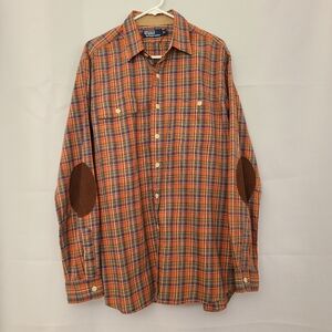 Polo by Ralph Lauren Orange Plaid Elbow Patch Long Sleeves Button Up Shirt Sz L